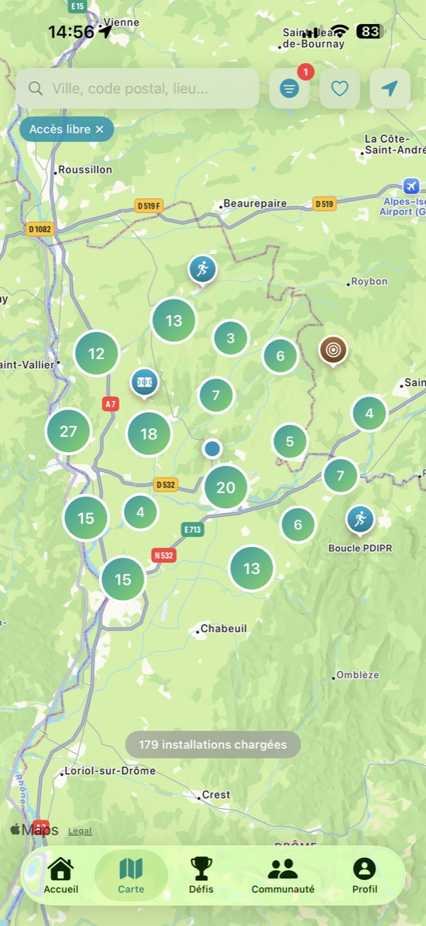 Carte des installations sportives Mouvity