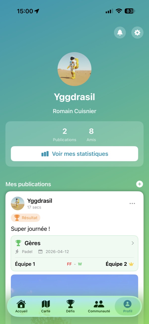 Page de profil utilisateur Mouvity