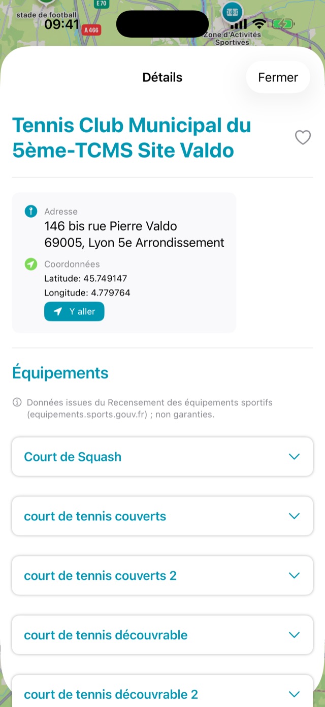 Fiche d'une installation sportive